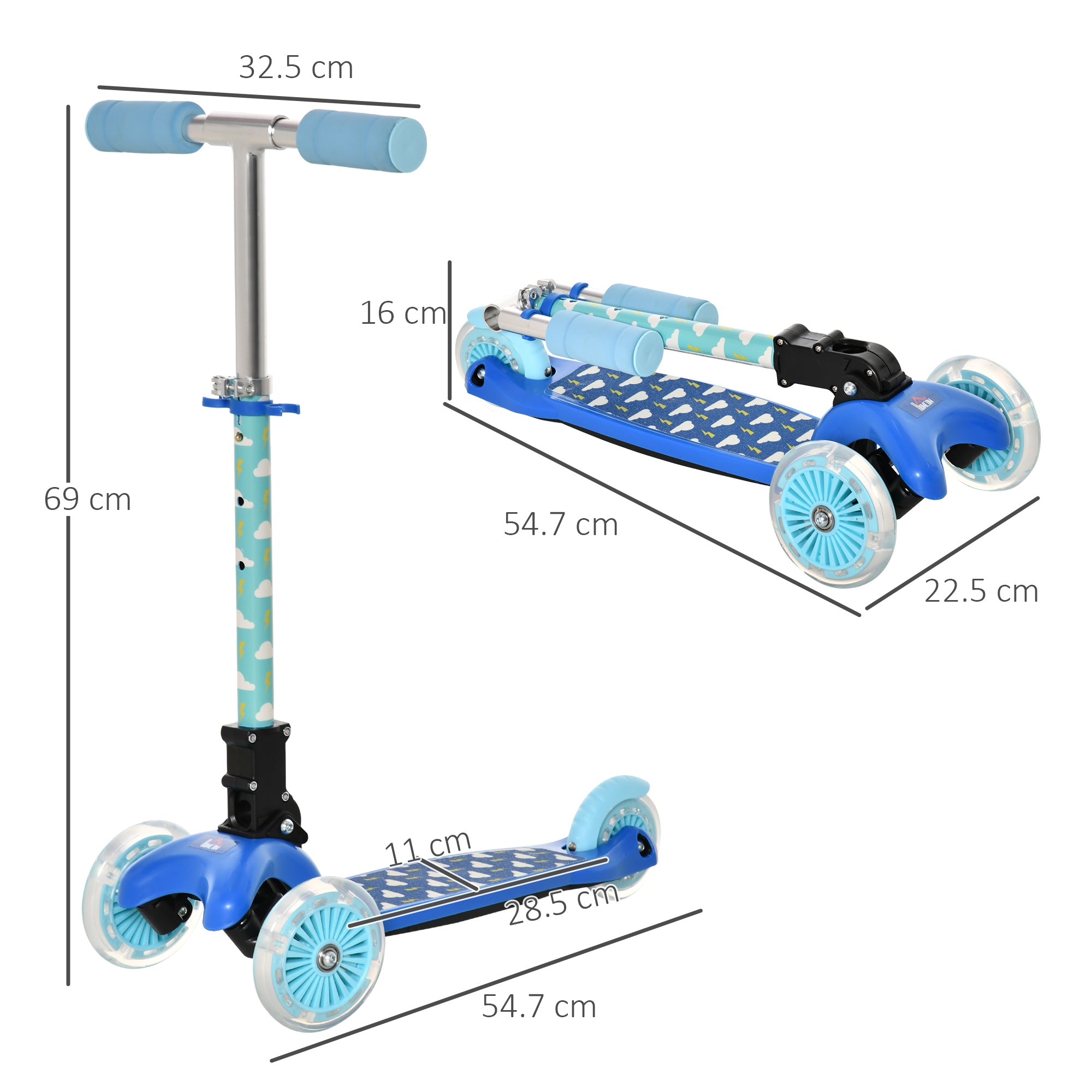 Scooter for Kids Toddler Foldable Kick Scooter with 3 Wheel Adjustable Height Flashing Wheels for Boys and Girls 3-8 Years Blue