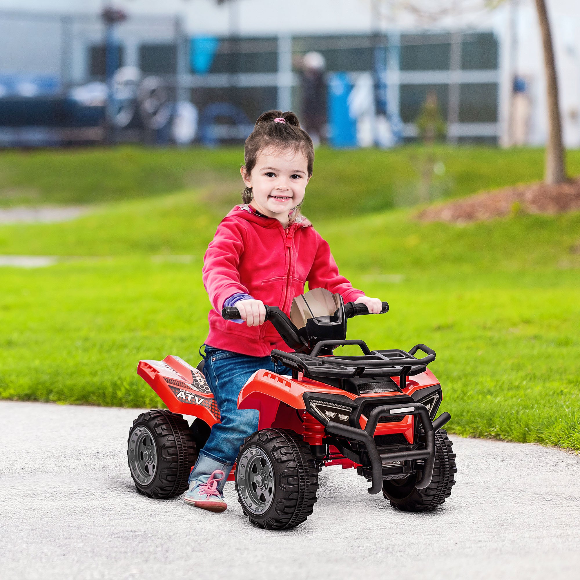 Kids Ride-on Four Wheeler ATV Car with Real Working Headlights, 6V Battery Powered Motorcycle for 18-36 Months, Red