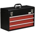 3 Drawer Lockable Metal Tool Chest with Ball Bearing Runners 510x220x320mm - Black Red