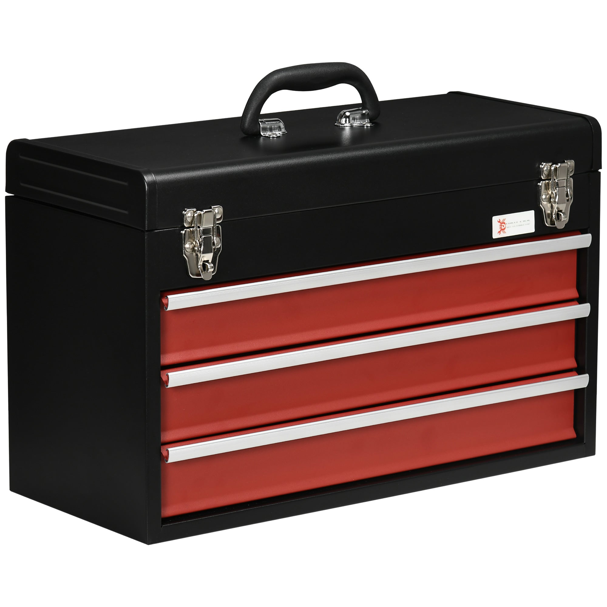 3 Drawer Tool Chest, Lockable Metal Tool Box with Ball Bearing Runners, Portable Toolbox, 510mm x 220mm x 320mm