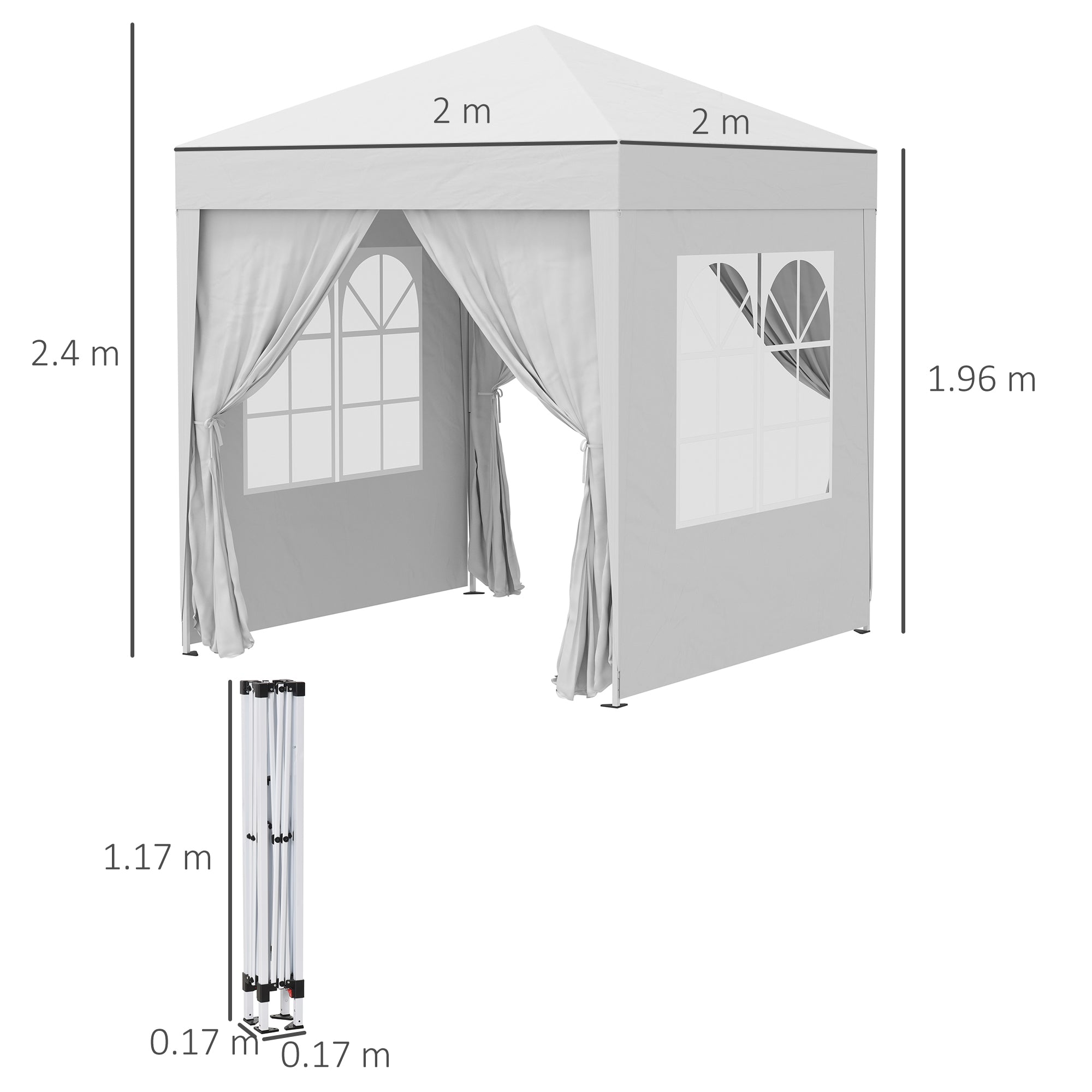 2 x2m Pop Up Gazebo Canopy Party Tent Wedding Awning W/ free Carrying Case White + Removable 2 Walls 2 Windows-White