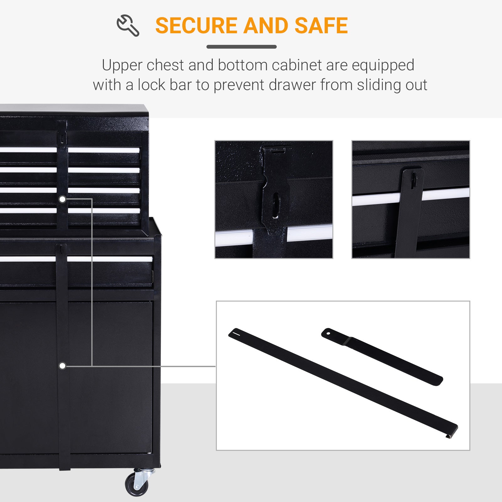 Tool Chest 2 in 1 Metal Tool Cabinet Storage Box with 5 Drawers Pegboard Wheels 60x28x104.5cm Black