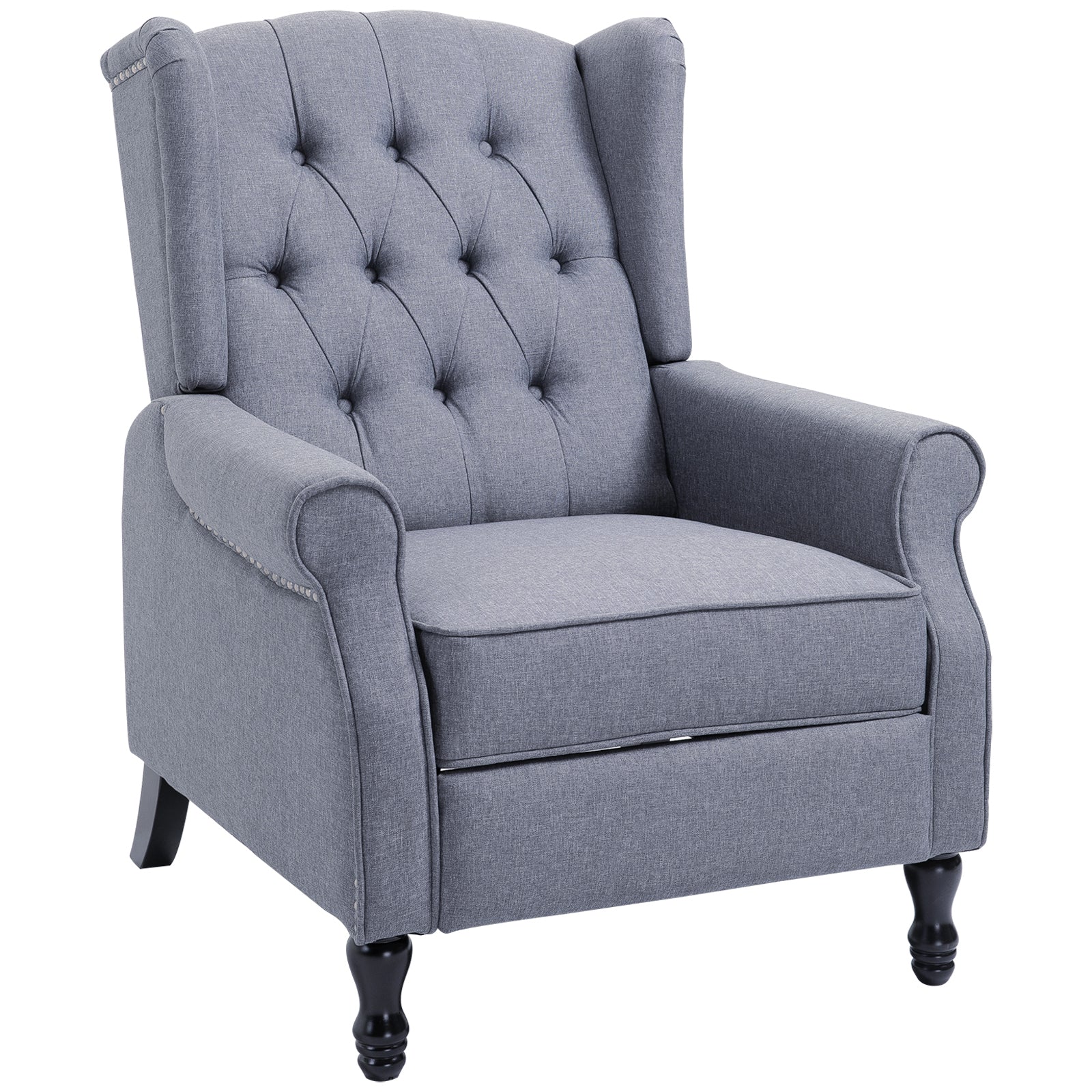 Recliner Armchair for Living Room, Reclining Chair, Wingback Chair with Button Tufted Back and Footrest, Light Grey