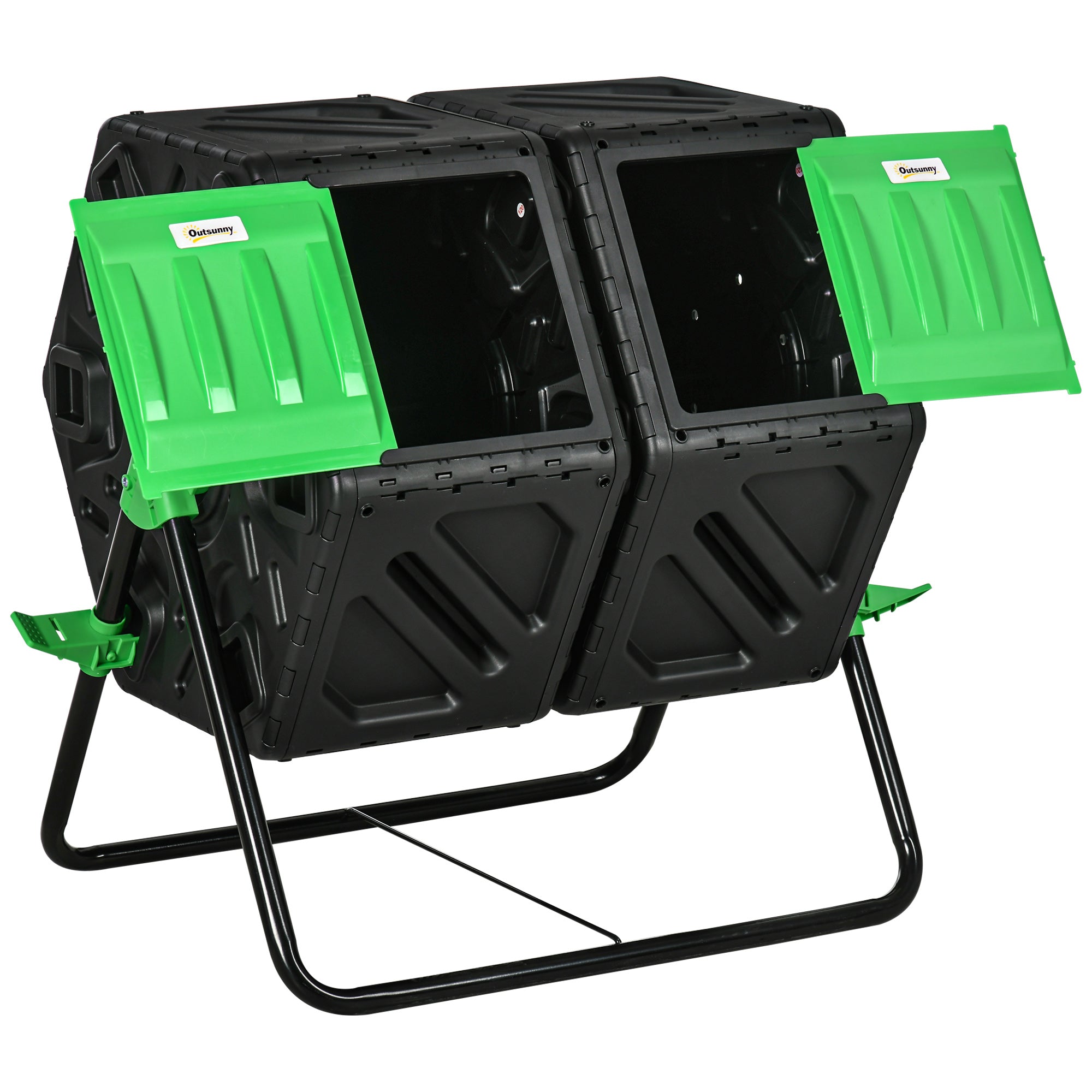 Dual Chamber Garden Compost Bin, 130L Rotating Composter, Compost Maker with Ventilation Openings and Steel Legs