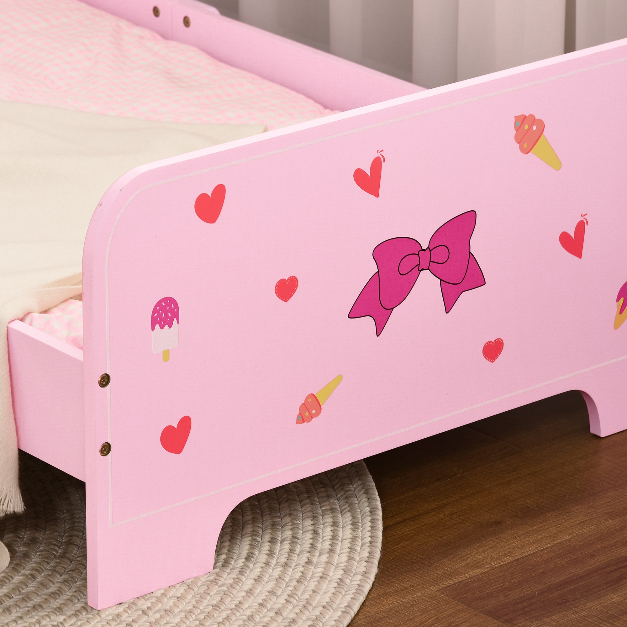 3PCs Kids Bedroom Furniture Set with Bed, Dressing Table and Stool, Princess Themed, for 3-6 Years Old, Pink