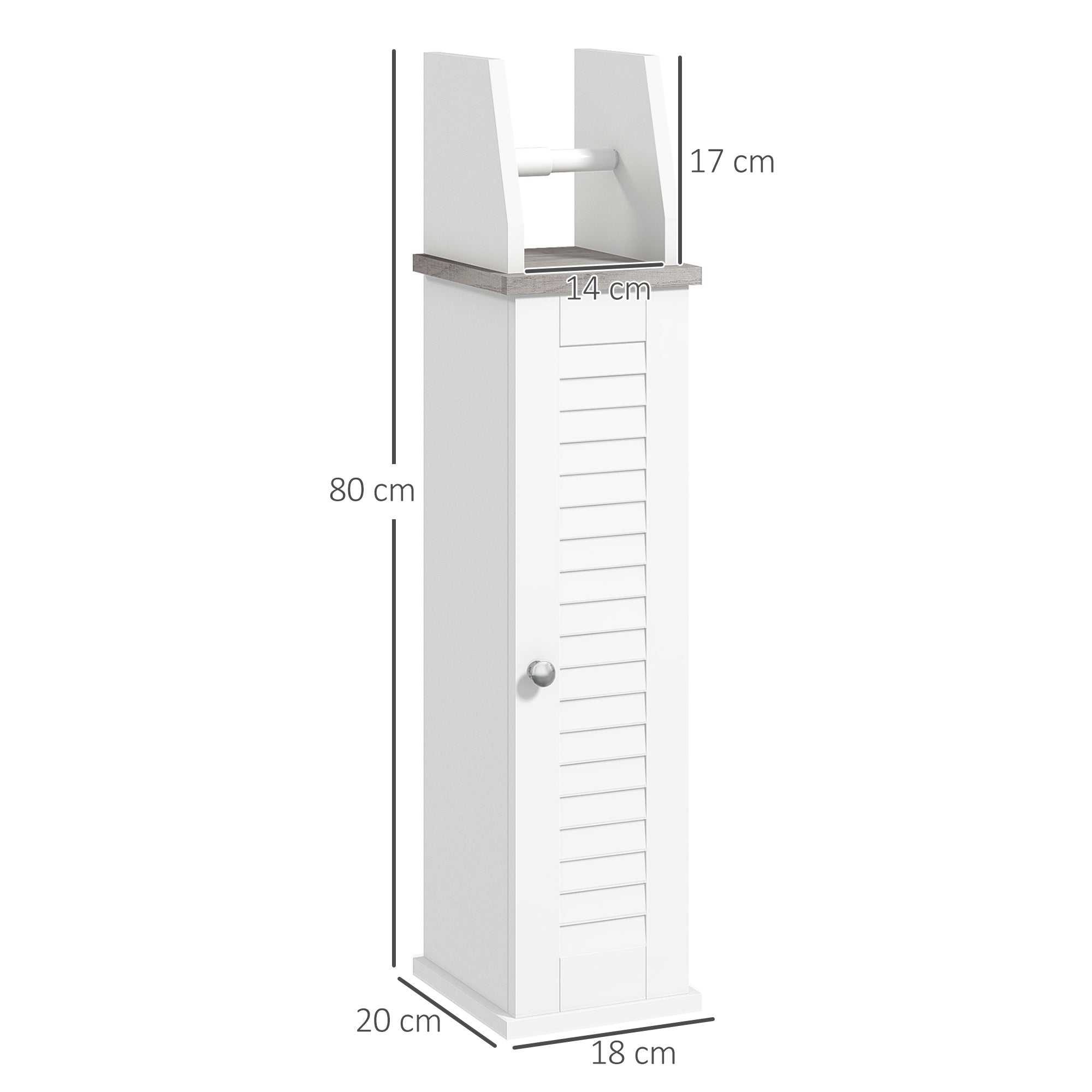 Slim Bathroom Floor Cabinet with Cupboard, Roll Holder and Adjustable Shelf, Toilet Roll Storage Unit for Toilet Paper, Shampoo, White