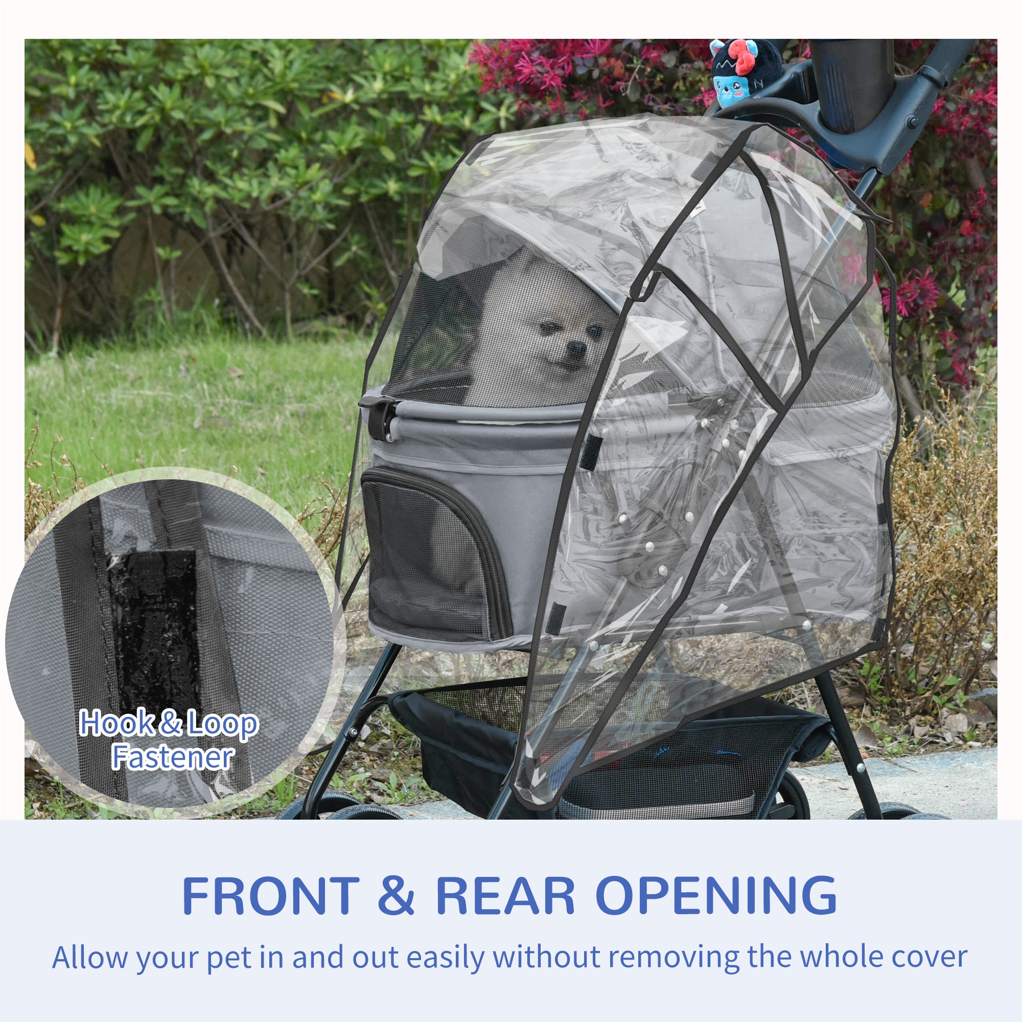 Dog Stroller w/ Rain Cover, Dog Pushchair One-Click Fold Trolley Jogger w/ Wheels, Basket, Adjustable Canopy, Safety Leash for Small Dogs, Grey