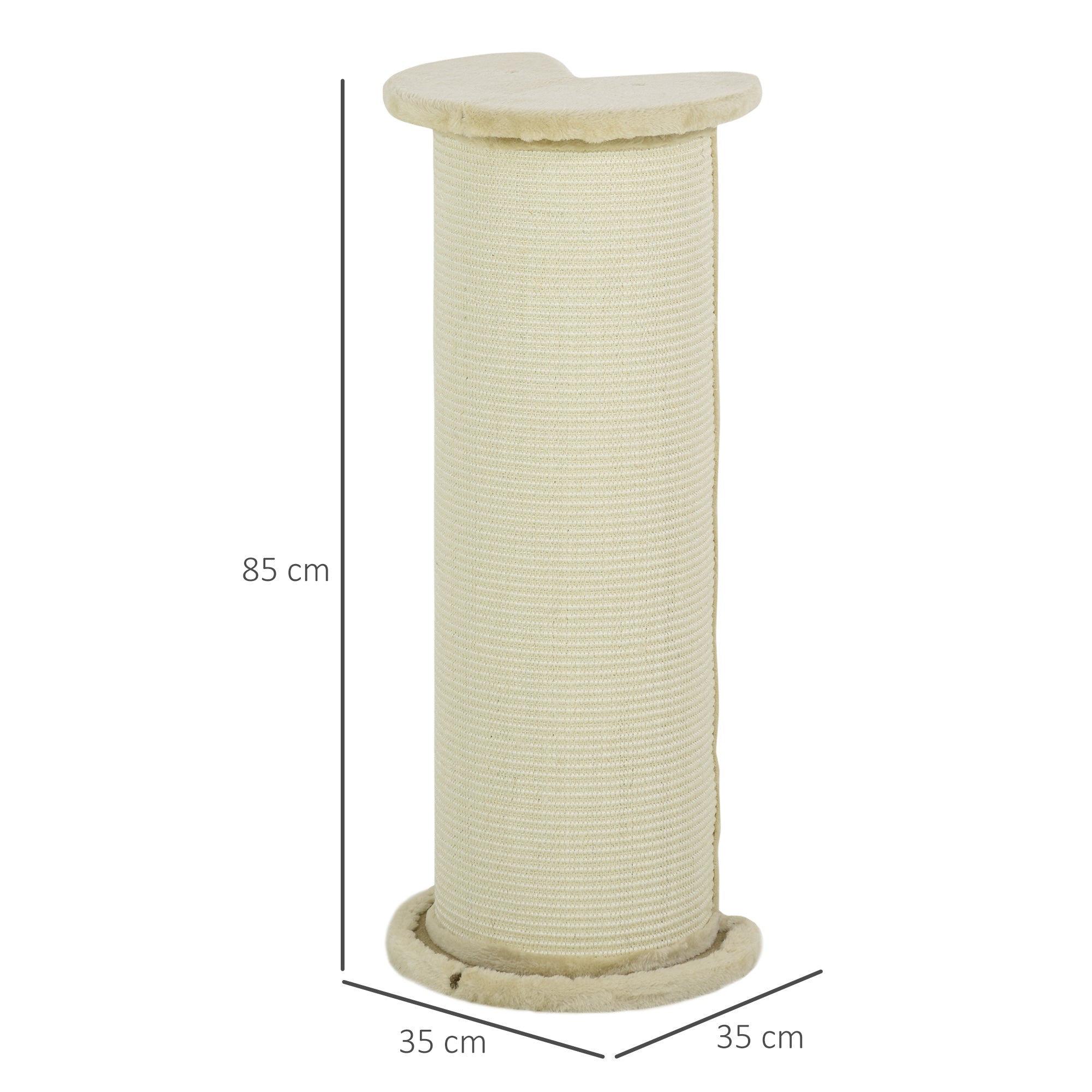 85cm Cat Scratching Post with Sisal Rope and Plush Top, Anti-Tip Corner Design - Beige