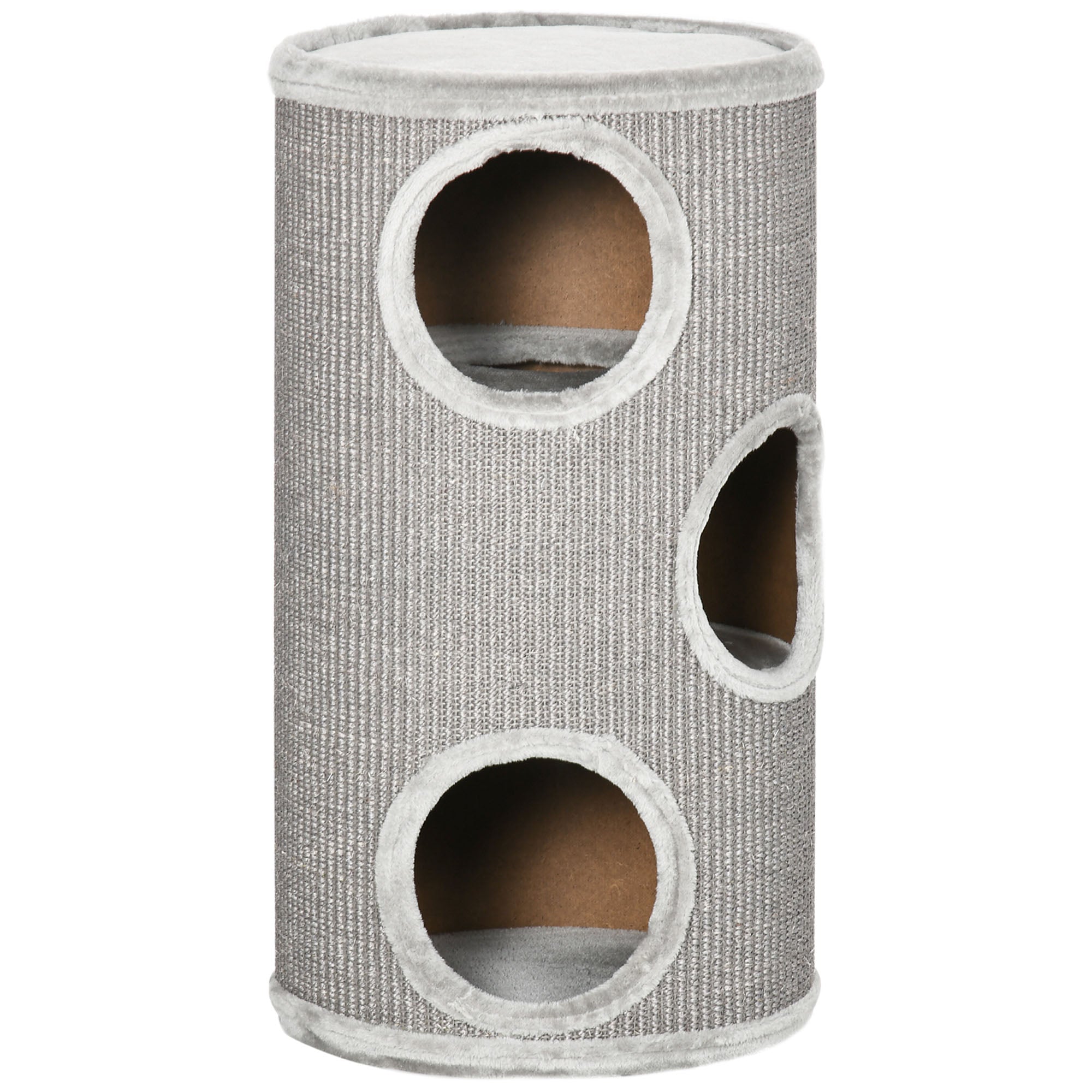 Cat Barrel Kitten Tree Tower for Indoor Cats, Cat Climbing Frame Covered with Sisal, Cosy Platform - Light Grey