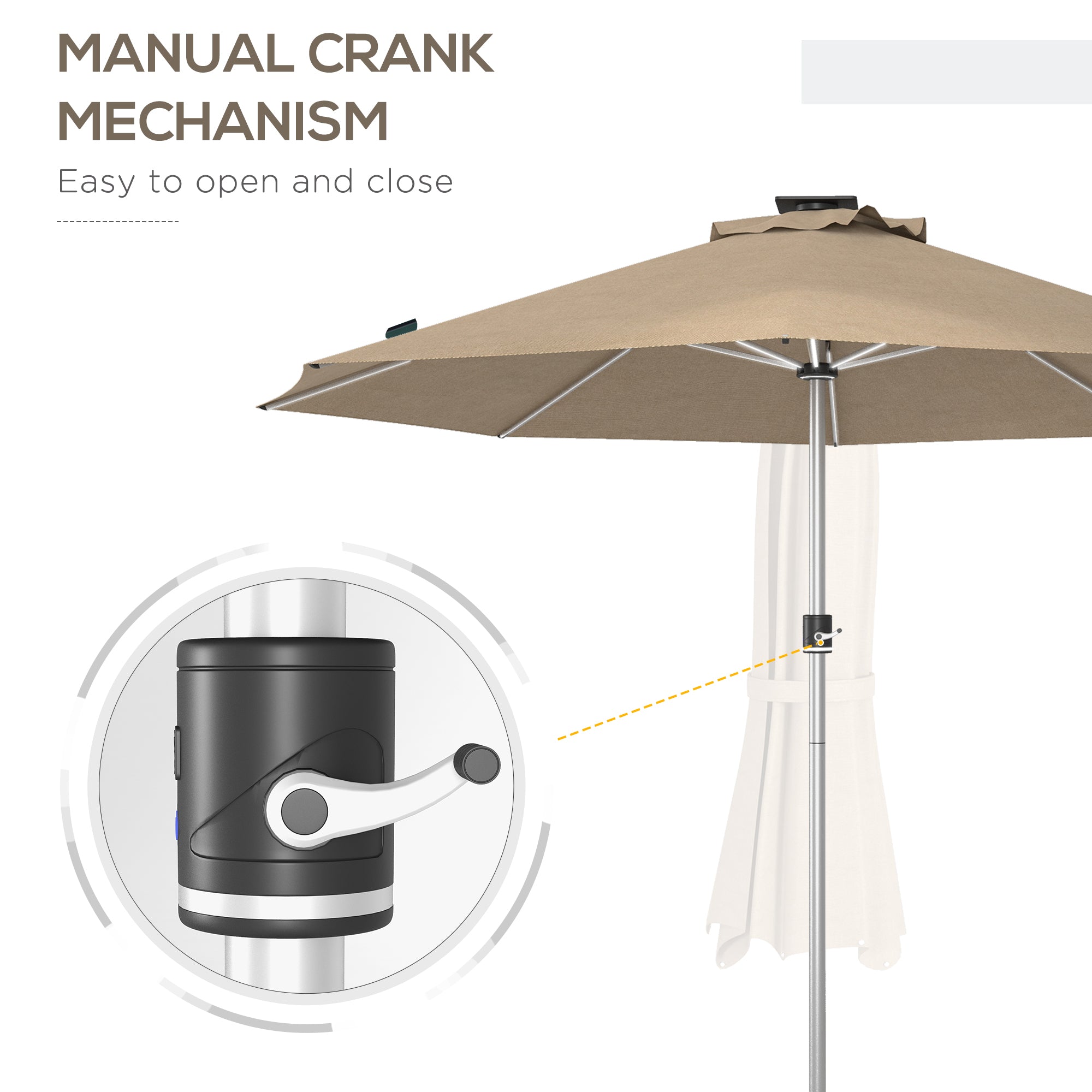 LED Patio Umbrella, Lighted Deck Umbrella with 4 Lighting Modes, Solar & USB Charging, Khaki