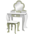 2 Piece Kids Vanity Table and Stool Set with Mirror - White