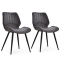 Set of 2 PU Leather Dining Chairs with Padded Seats and Steel Frame - Grey