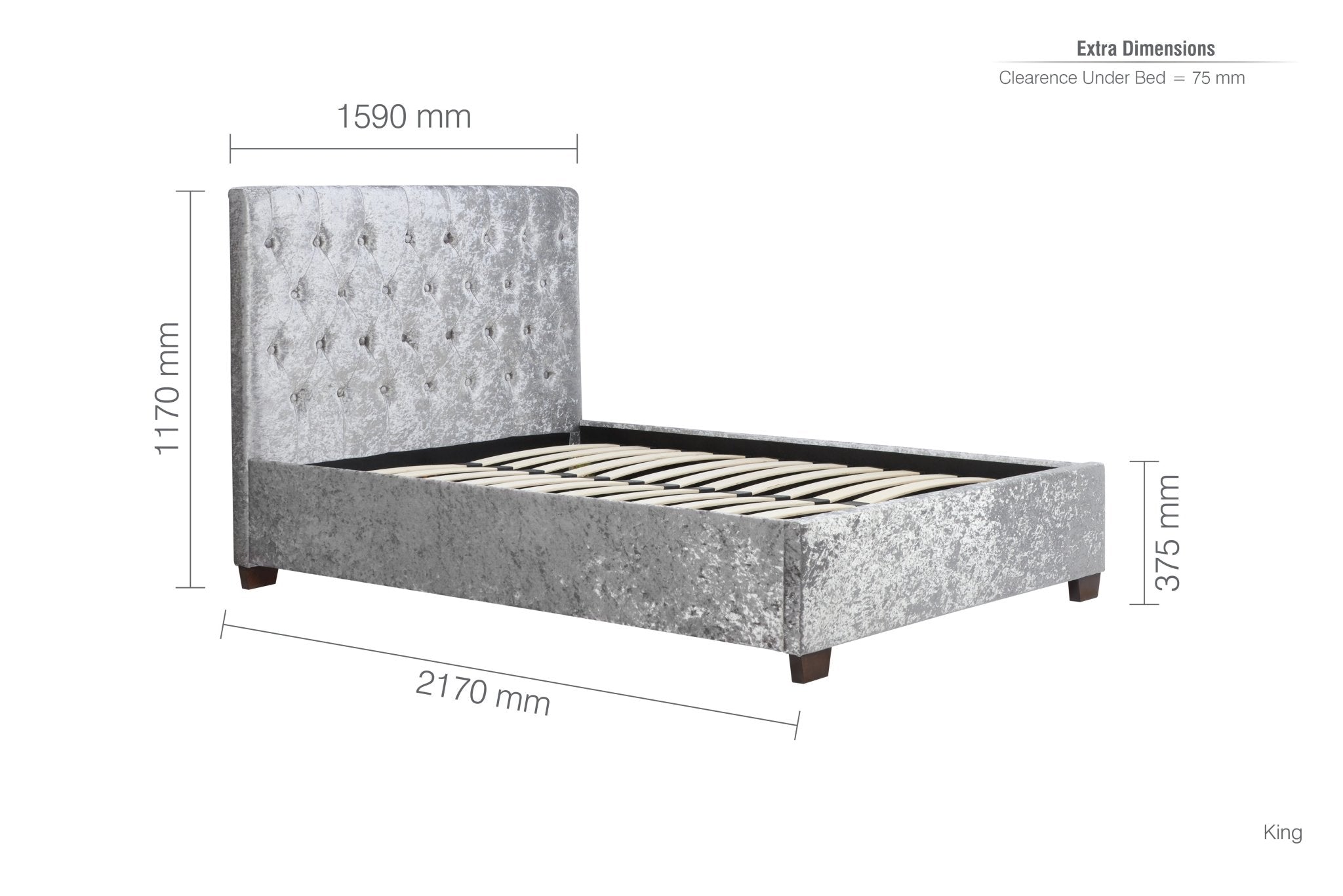 Cologne King Bed Steel Crushed Velvet - Bedzy UK modern and affordable home furniture England