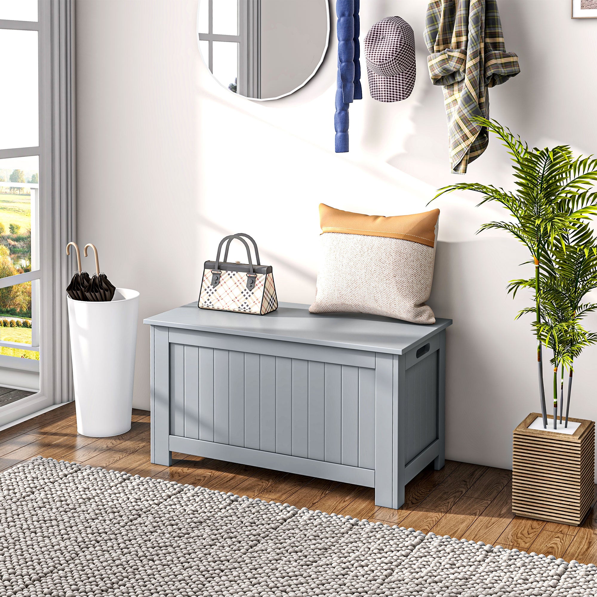 Large Storage Box Toy Chest Organizer with Lid and Safety Hinges - Grey