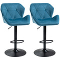 Set of 2 Luxurious Adjustable Height Velvet Bar Stools - Blue