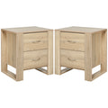 Set of 2 Sturdy Bedside Tables with Drawers and Elevated Base - Brown