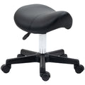 Adjustable PU Leather Saddle Stool with Steel Frame and Wheels for Salon, Spa, Tattoo - Black
