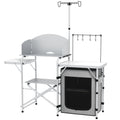 Portable Camping Kitchen Set with Storage Cupboard and Adjustable Light Stand - Silver