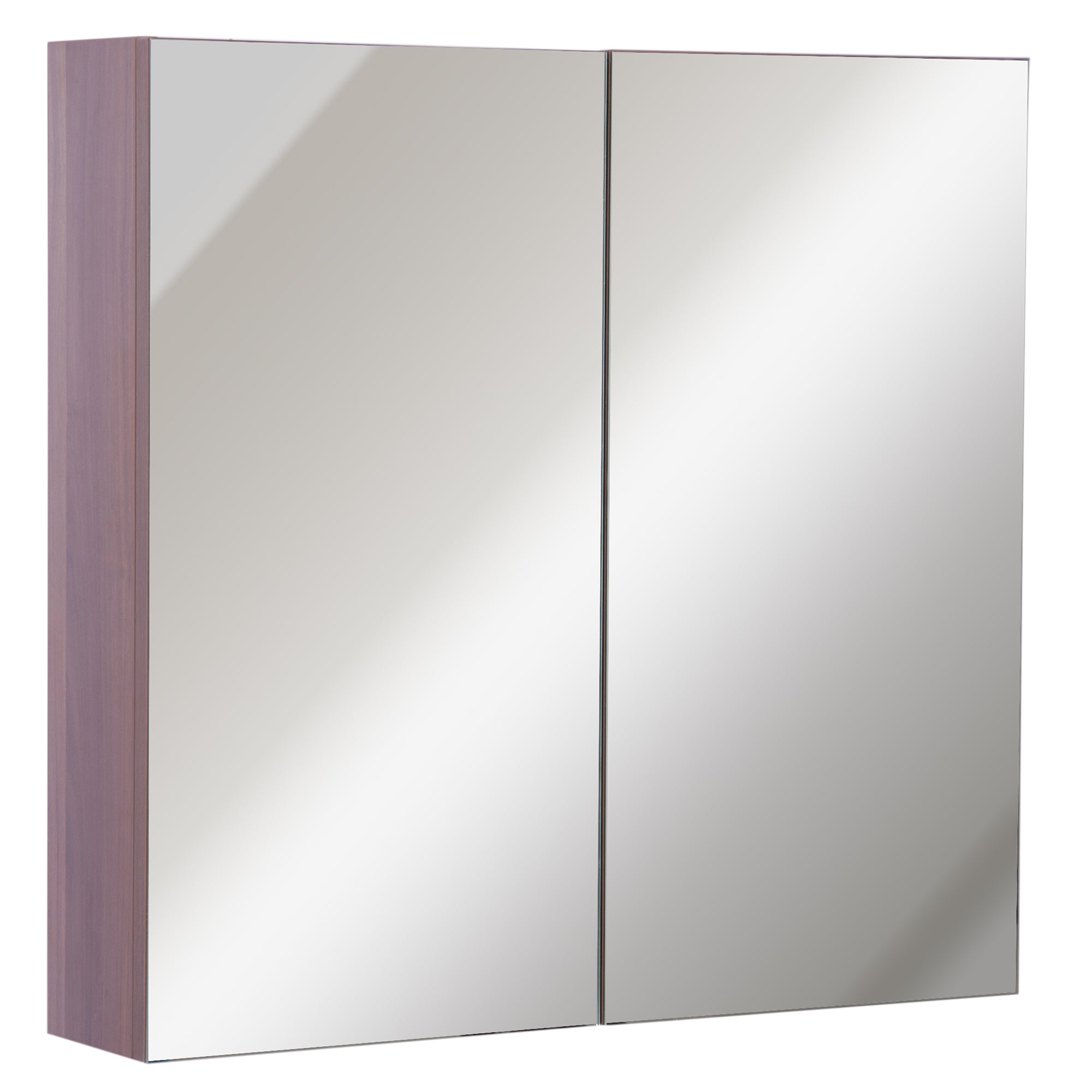 Wall Mounted Glass Bathroom Mirror Cabinet Storage Shelf, 63Wx60Hx13.5T cm-Light Walnut