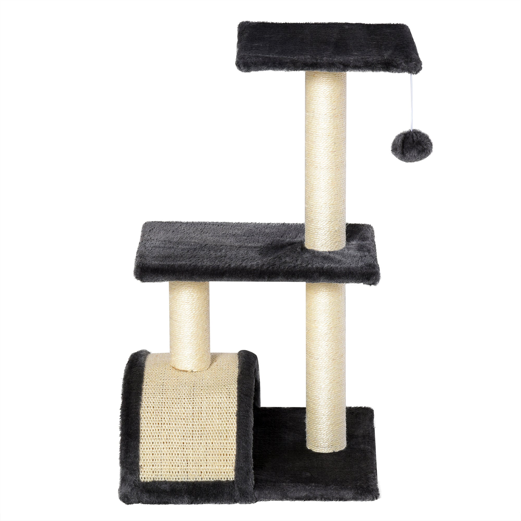 Cat tree Tower 72cm Climbing Activity Centre Kitten with Sisal Scratching Post Pad Arc Perch Hanging Ball Toy Grey