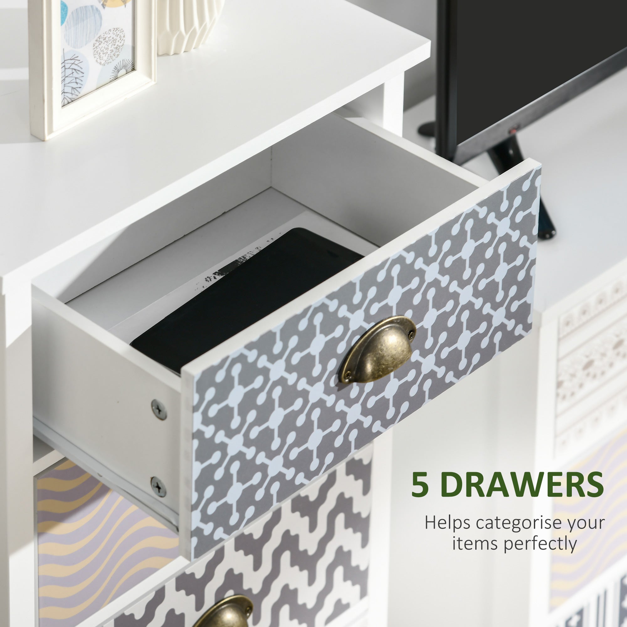 Chest of Drawers, 5-Drawer Tallboy Dresser with Metal Handles, Storage Cabinet Unit for Living Room, Bedroom