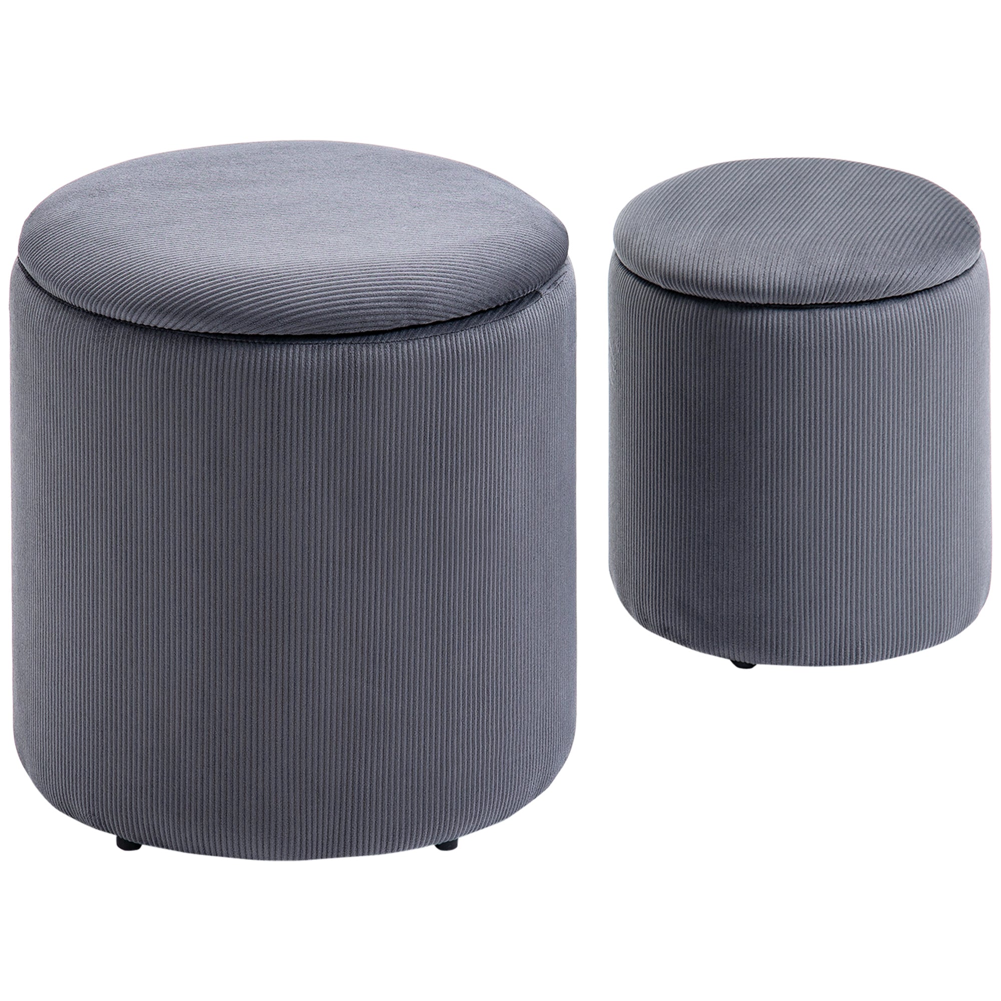Modern Storage Ottoman with Removable Lid, Fabric Storage Stool, Foot Stool, Dressing Table Stool, Set of 2, Grey