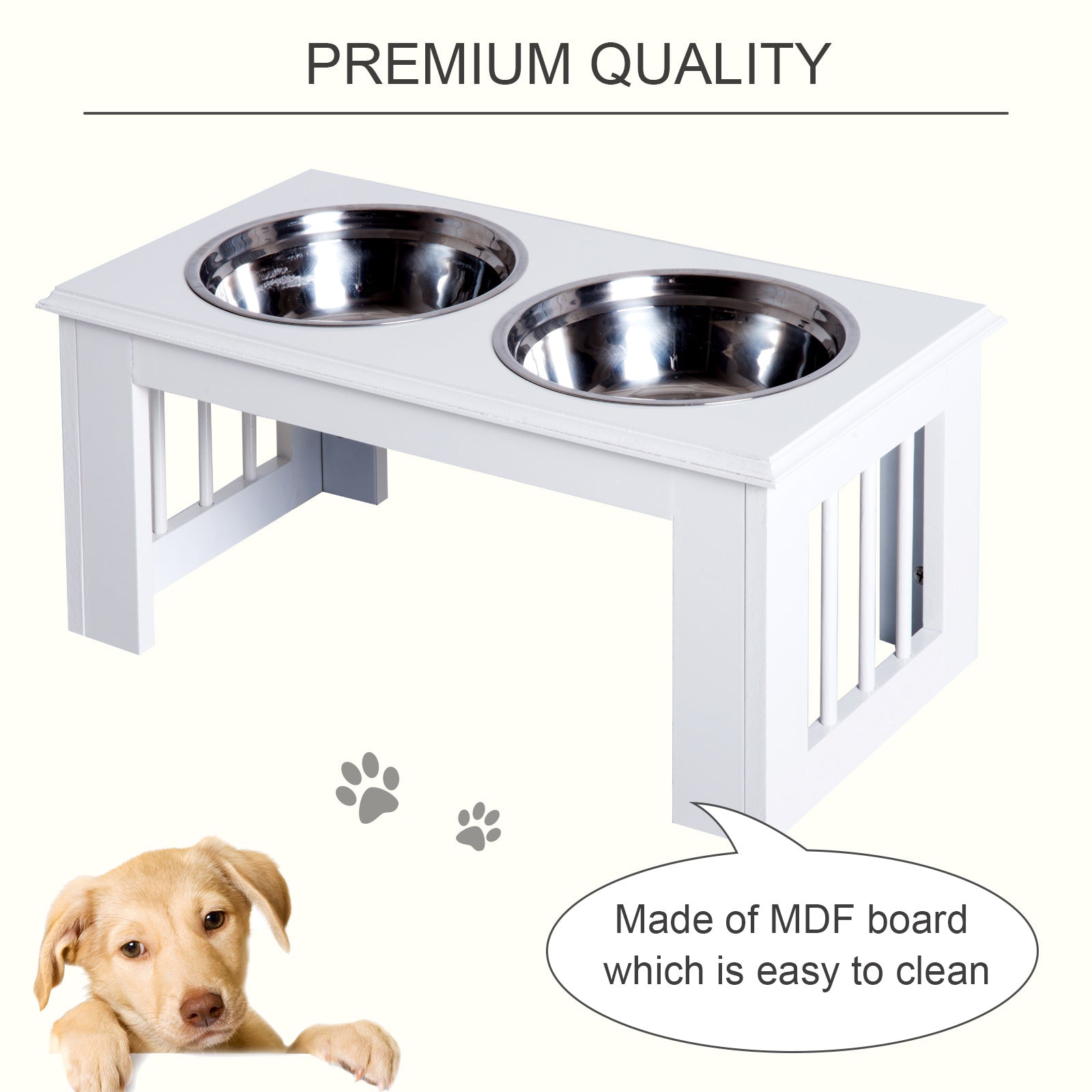 Stainless Steel Pet Feeder, 58.4Lx30.5Wx25.4H cm-White