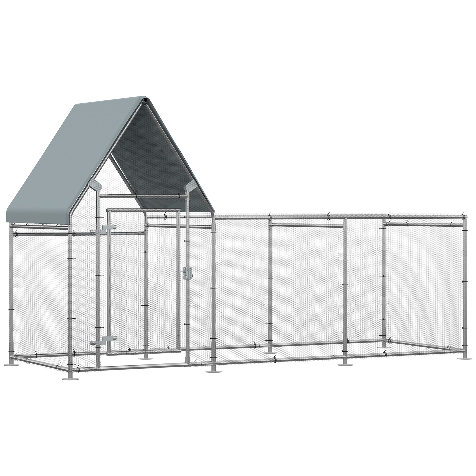 Walk In Chicken Run, Large Galvanized Chicken House, Hen Poultry House Cage, Outdoor Rabbit Hutch Metal Enclosure w/ Water-Resist Cover