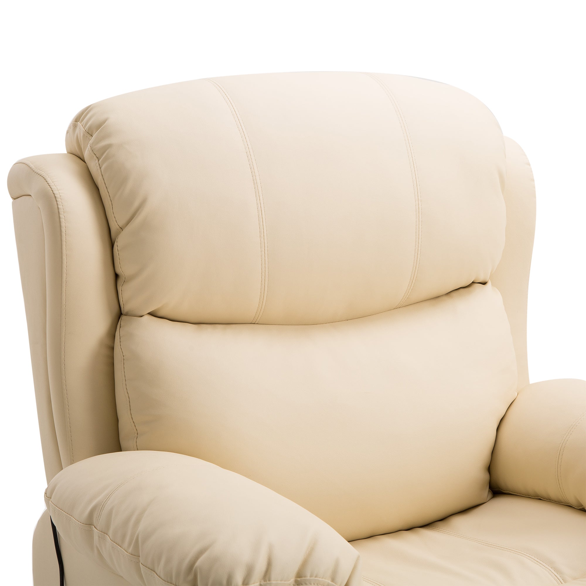 PU Leather Reclining Chair with 8 Massage Points and Heat, Manual Recliner with Swivel Base, Footrest and Remote, Beige