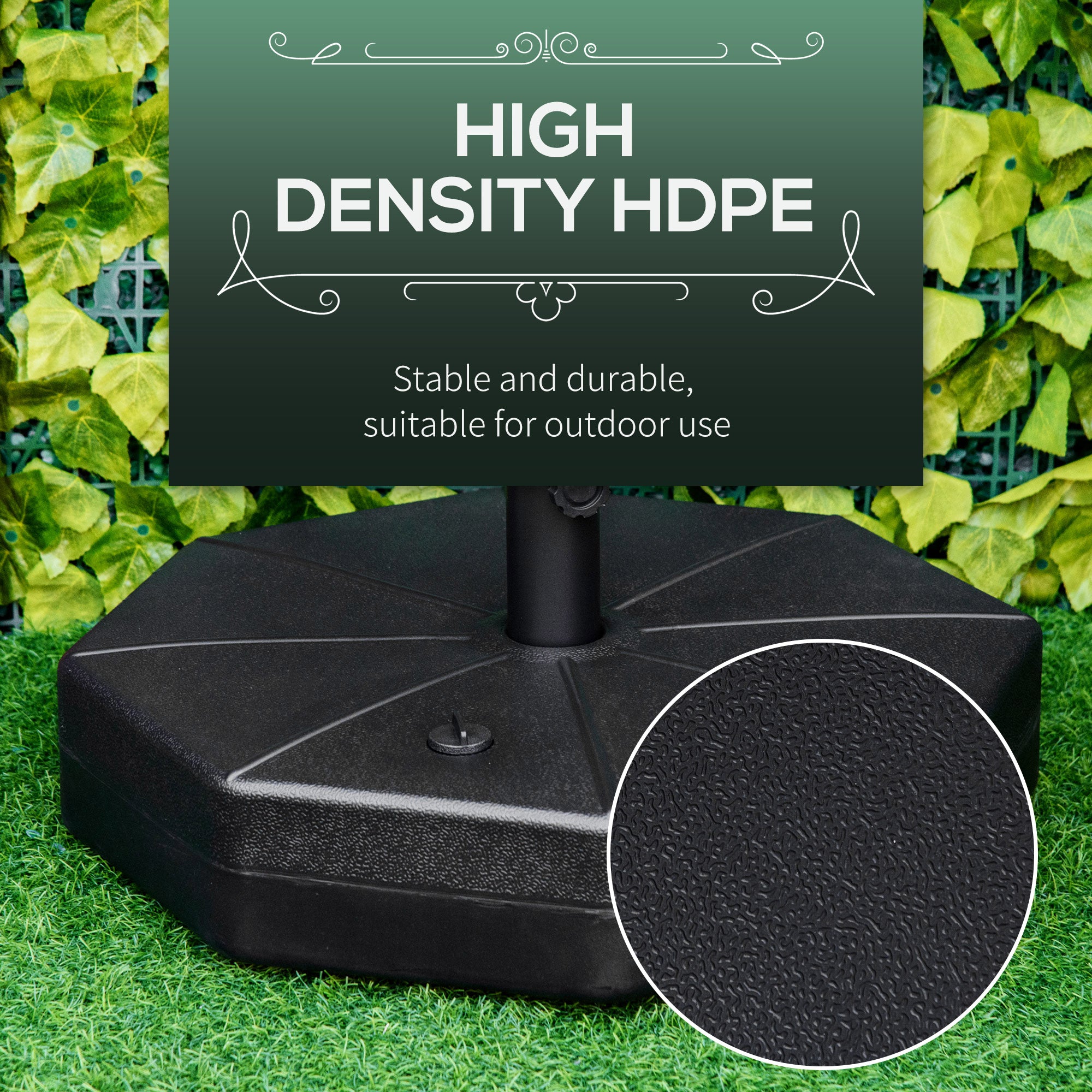 Octagonal Garden Parasol Base Stand with Water or Sand Fill, Fits 38-48mm Poles - Black
