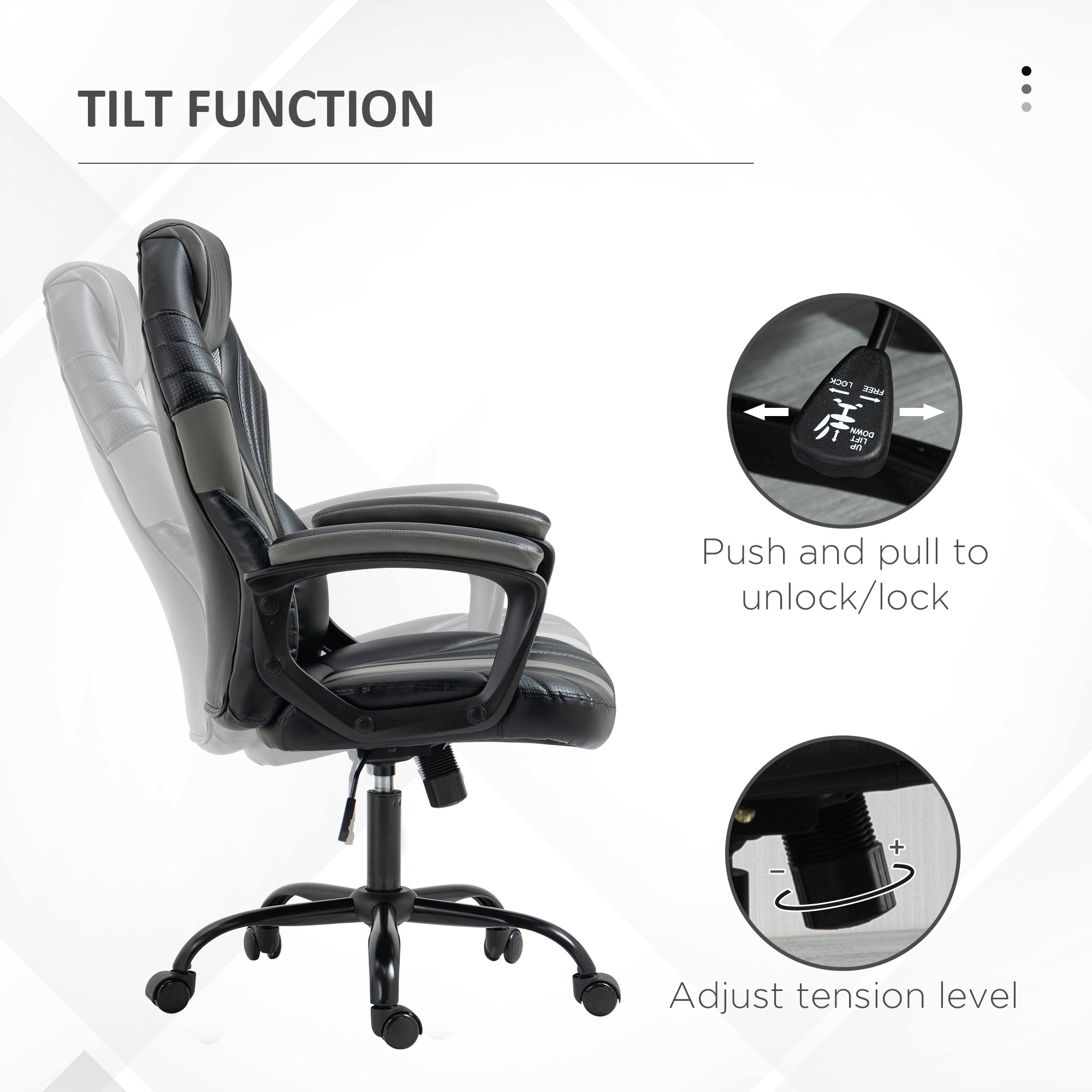 Racing Gaming Chair, Home Office Computer Desk Chair, Faux Leather Gamer Chair with Swivel Wheels, Black Grey