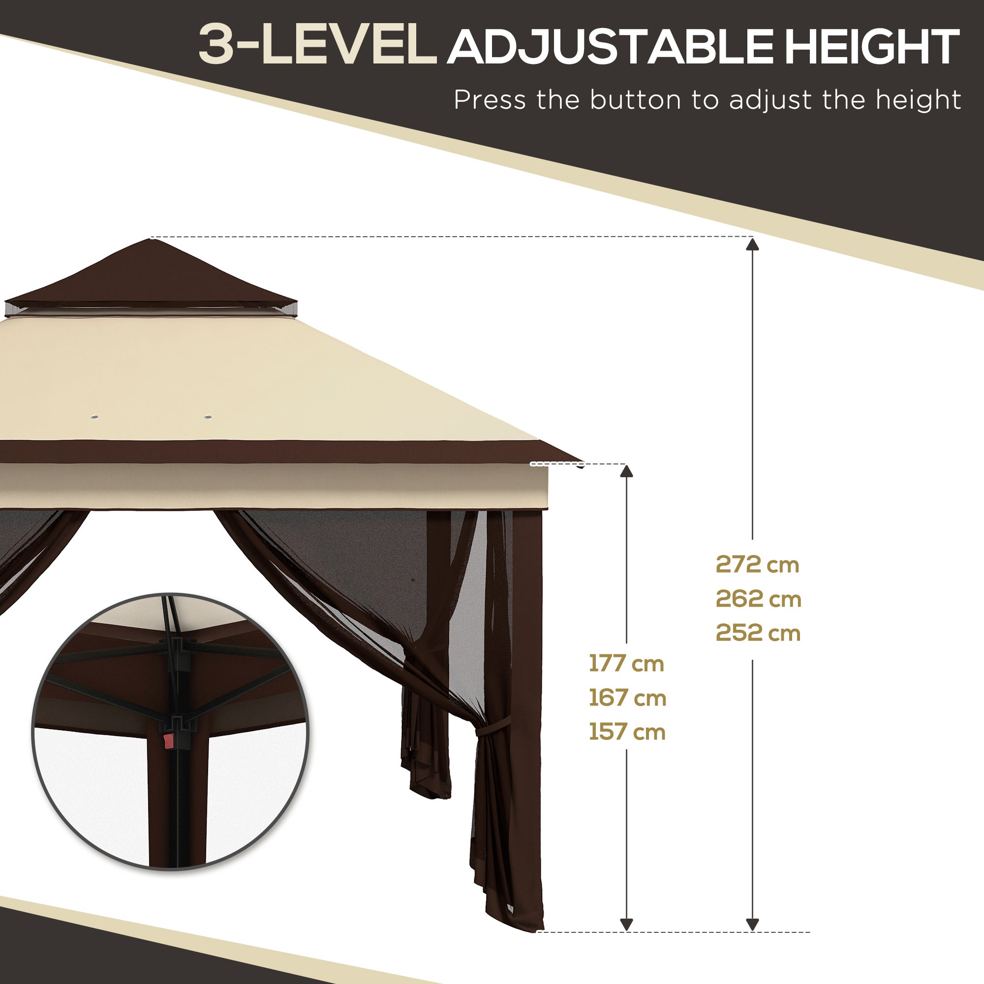 3 x 3 Metre Pop Up Gazebo Set with Removable Mesh Curtains - Beige
