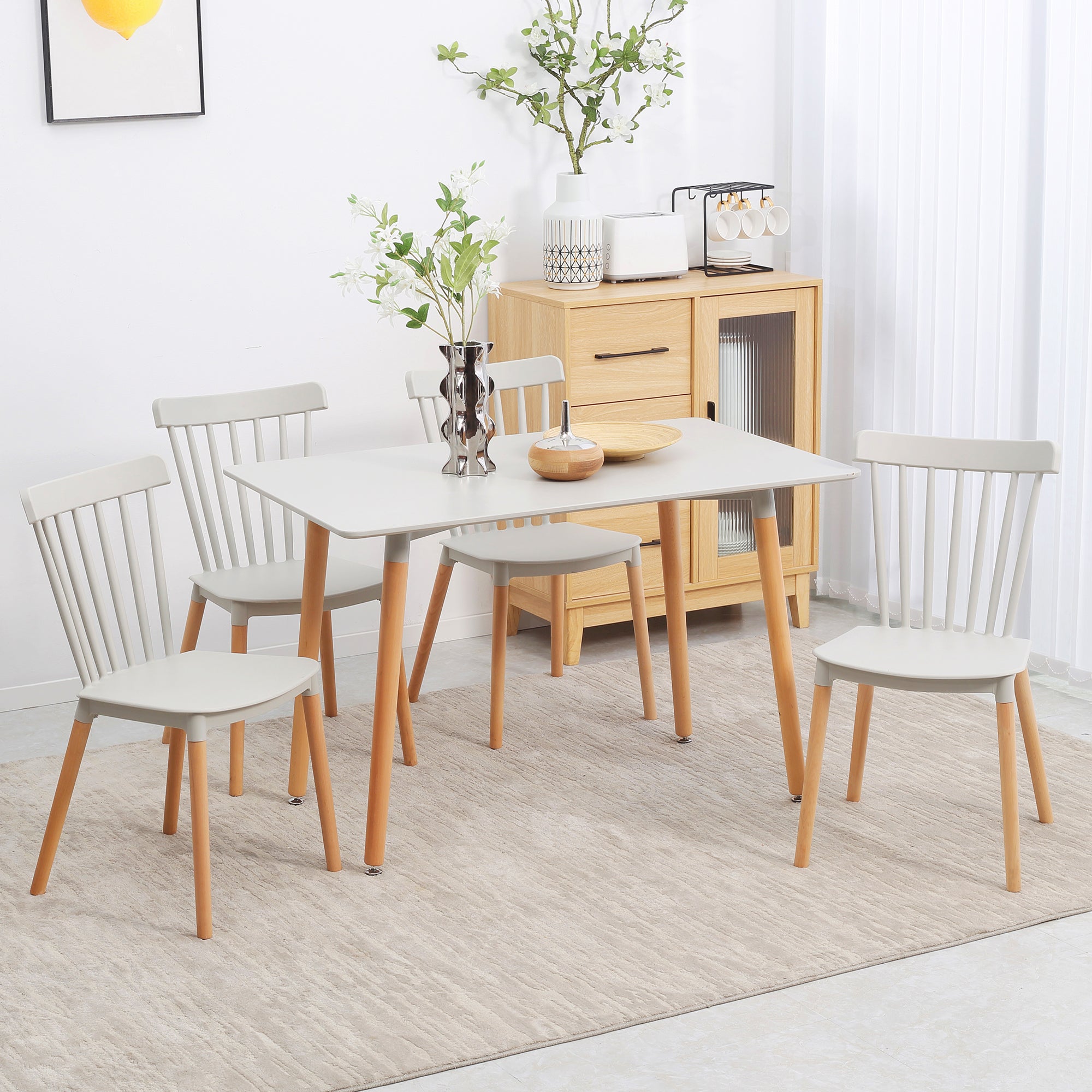 5 Piece Dining Table Set with Beech Wood Legs, Space Saving Table and 4 Chairs for Small Kitchens, Grey