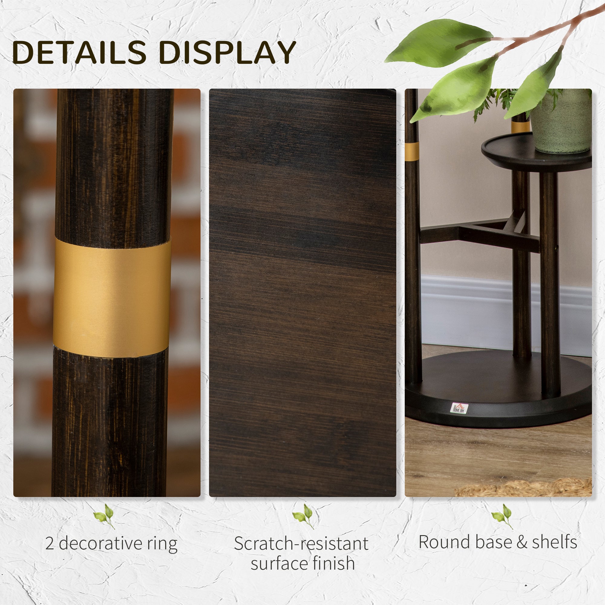 3-Tier Plant Stand, Plant Shelf Rack, Bamboo Display Stand, 46x46x86cm, Dark Walnut