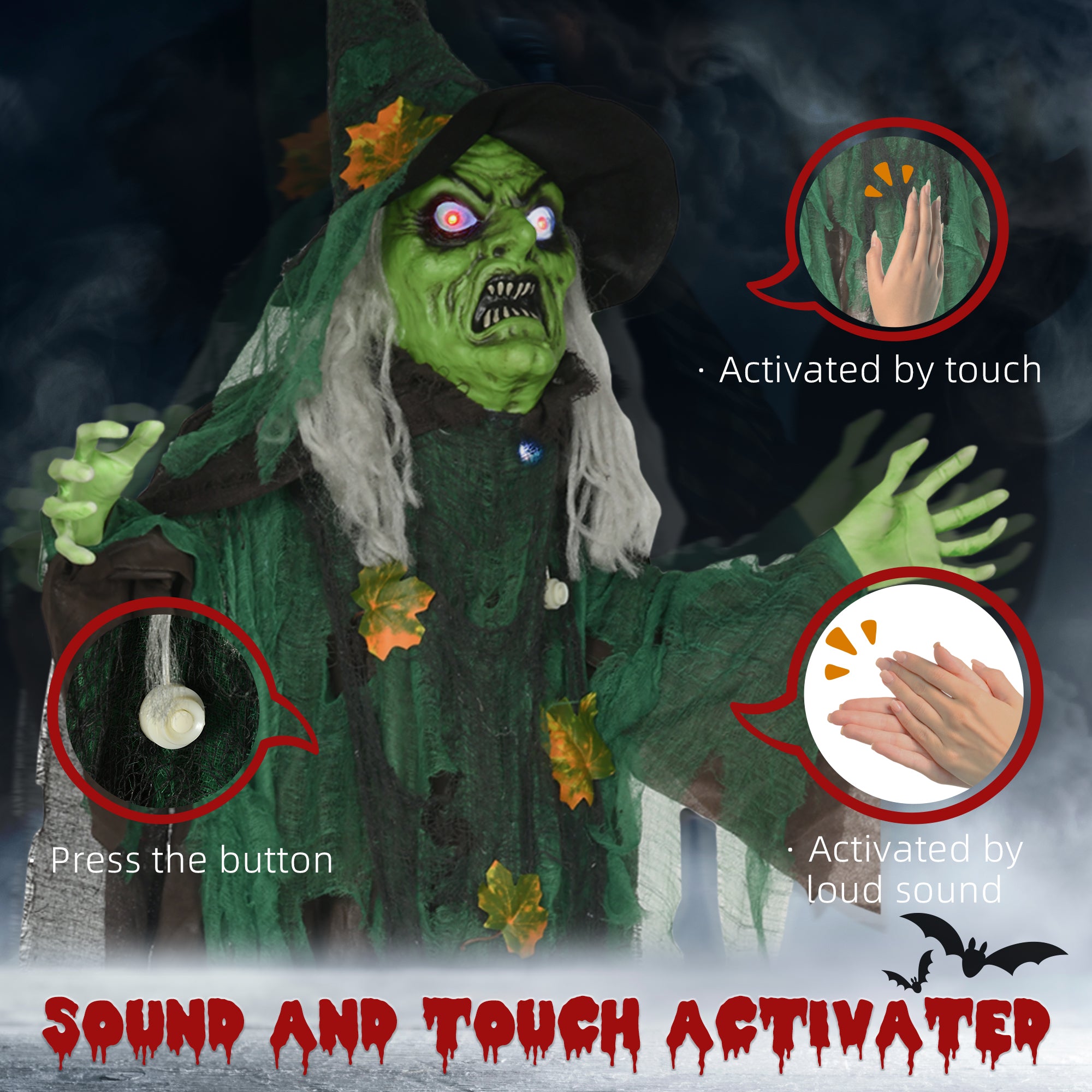 6ft Outdoor Halloween Witch Decoration with Light-Up Eyes & Sound Activation - Multi-Coloured
