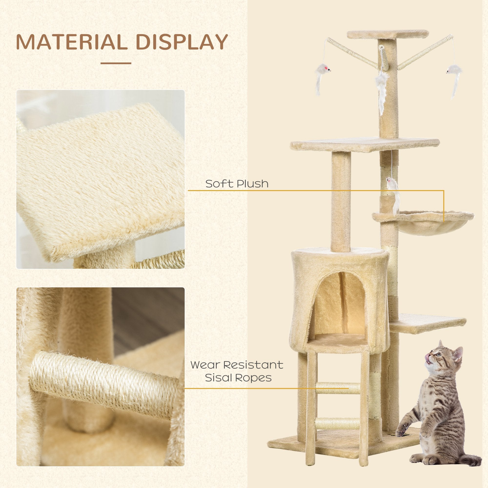 Cat Tree House, 131H cm-Beige