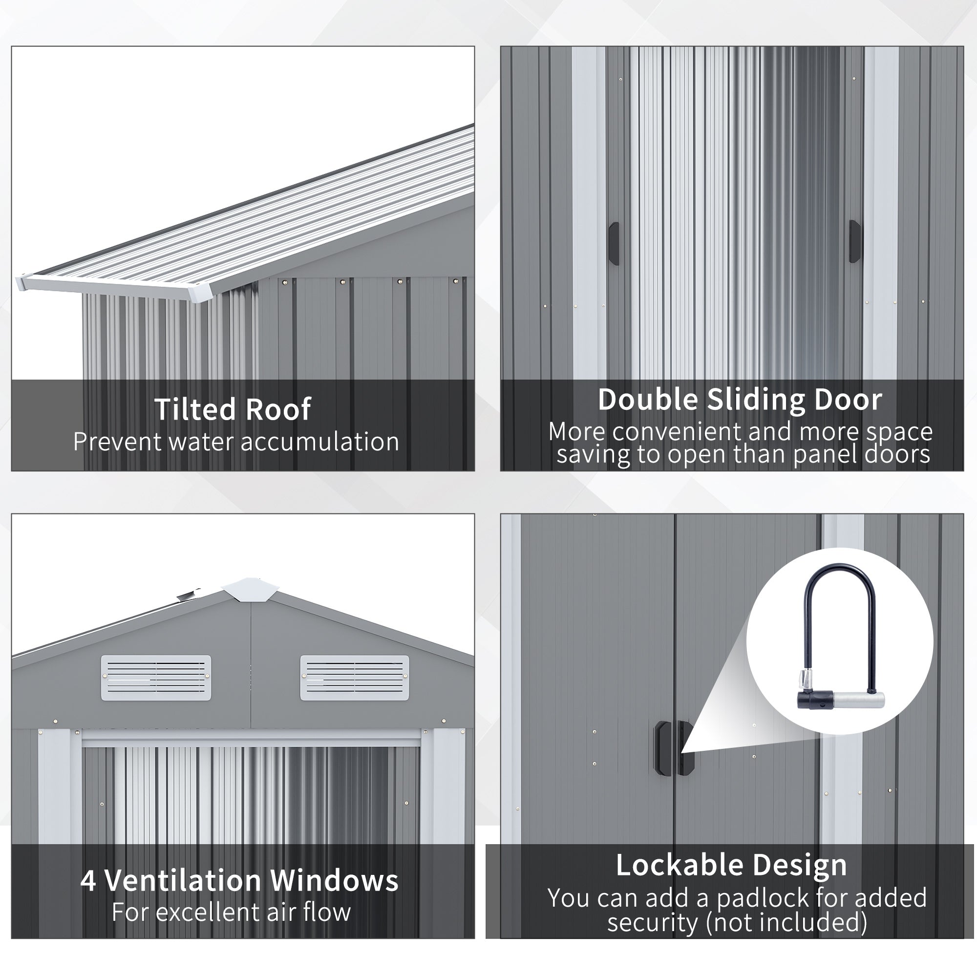 6.4 x 3.6ft Garden Metal Storage Shed w/ Double Sliding Door and Air Vents, Tool Storage for Backyard Patio Lawn, Grey