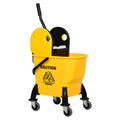 26L Mop Bucket with Water Wringer, 4-Wheel Floor Cart, Metal Handle & Pole Holder - Yellow
