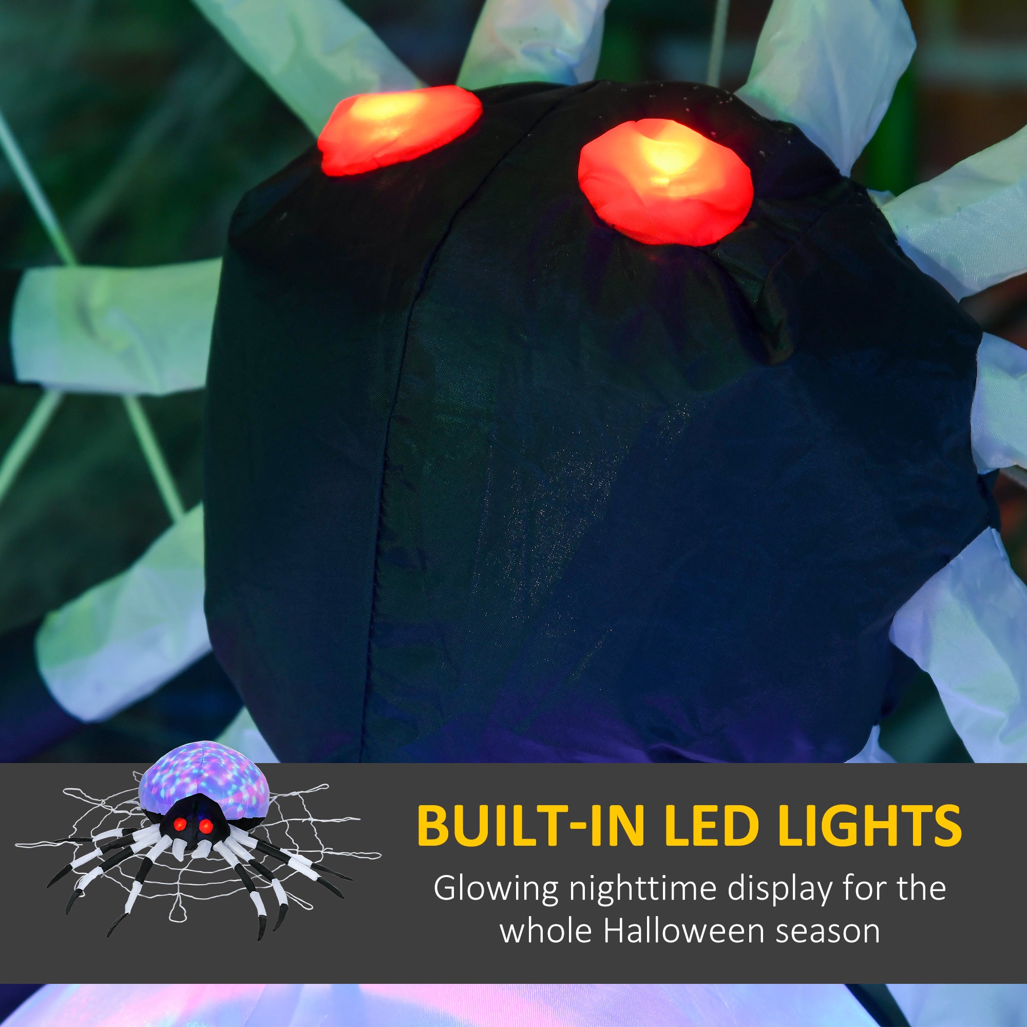 5FT Halloween Inflatable Hanging Spider with Colourful LED Lights - White