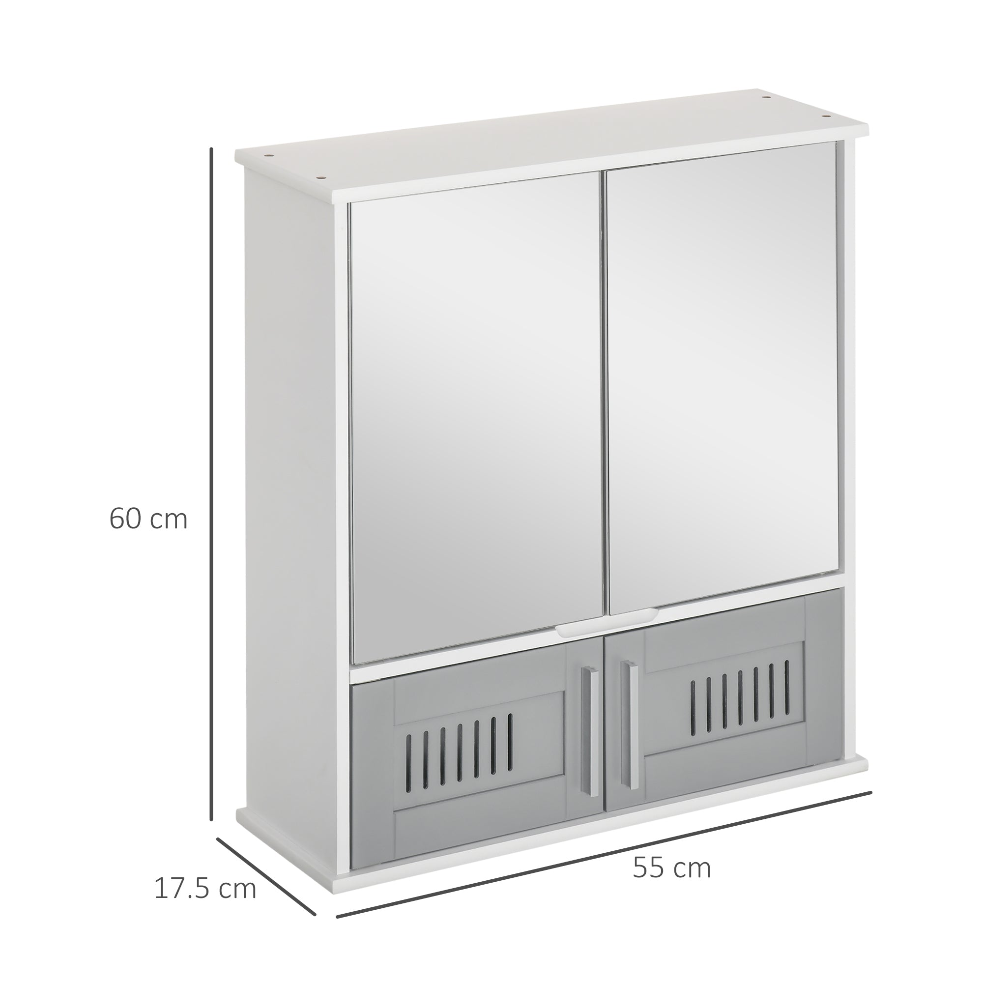 Bathroom Mirror Cabinet, Wall Mounted Storage Cupboard with Double Doors and Adjustable Shelf, Bathroom Organizer, Grey