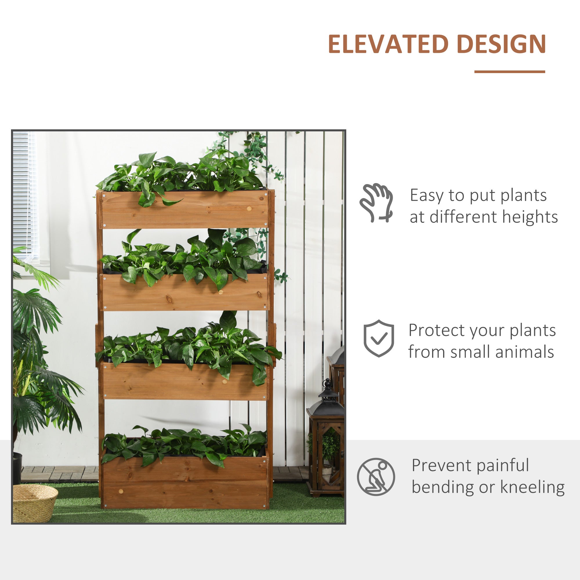 80cm x 45cm x 142cm 4-Tier Raised Garden Bed, Fir Wood Vertical Planter Box, Freestanding Elevated Plant Stand for Indoor Outdoor Use