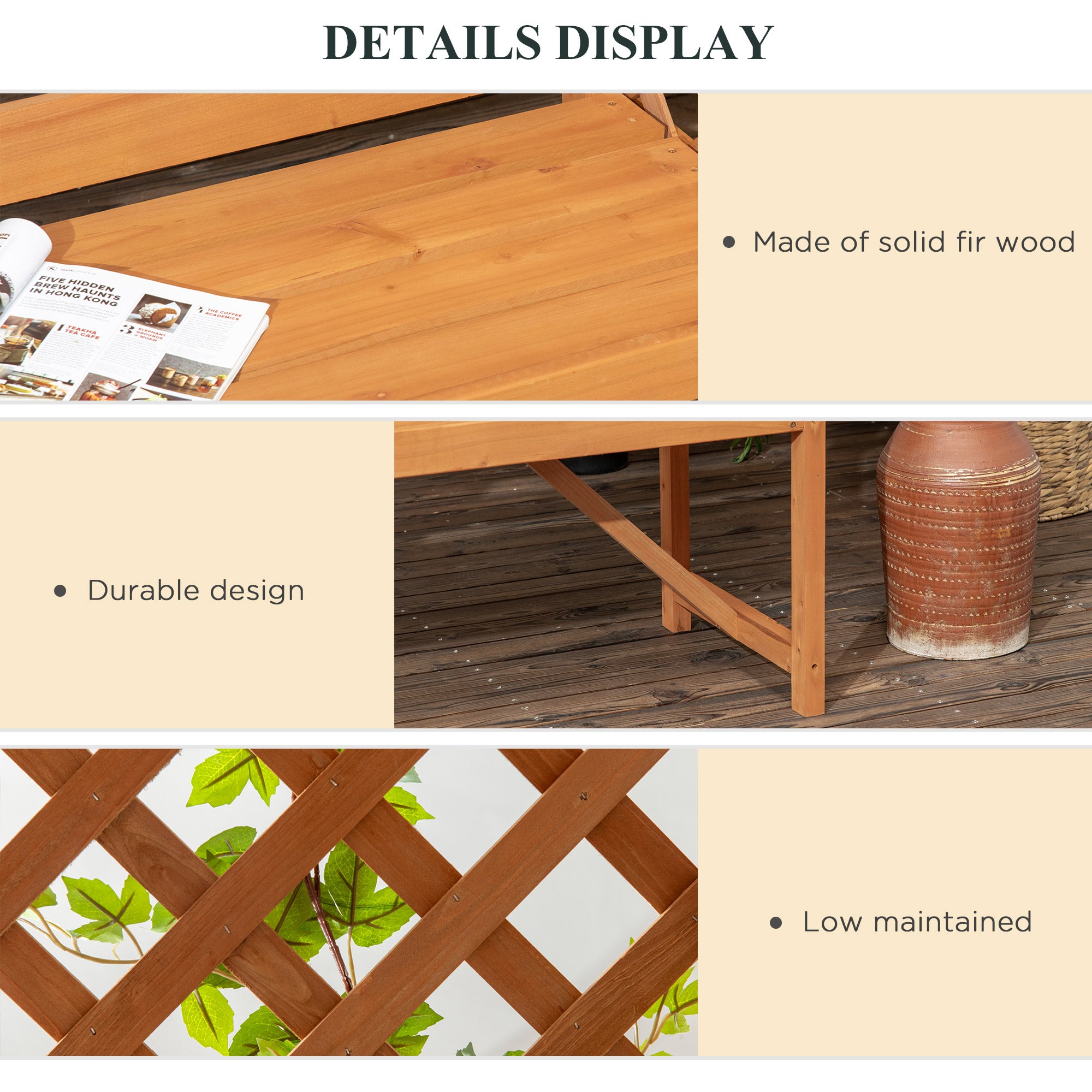 Natural Wooden Garden Arbour Bench with Trellis and Seat - Natural