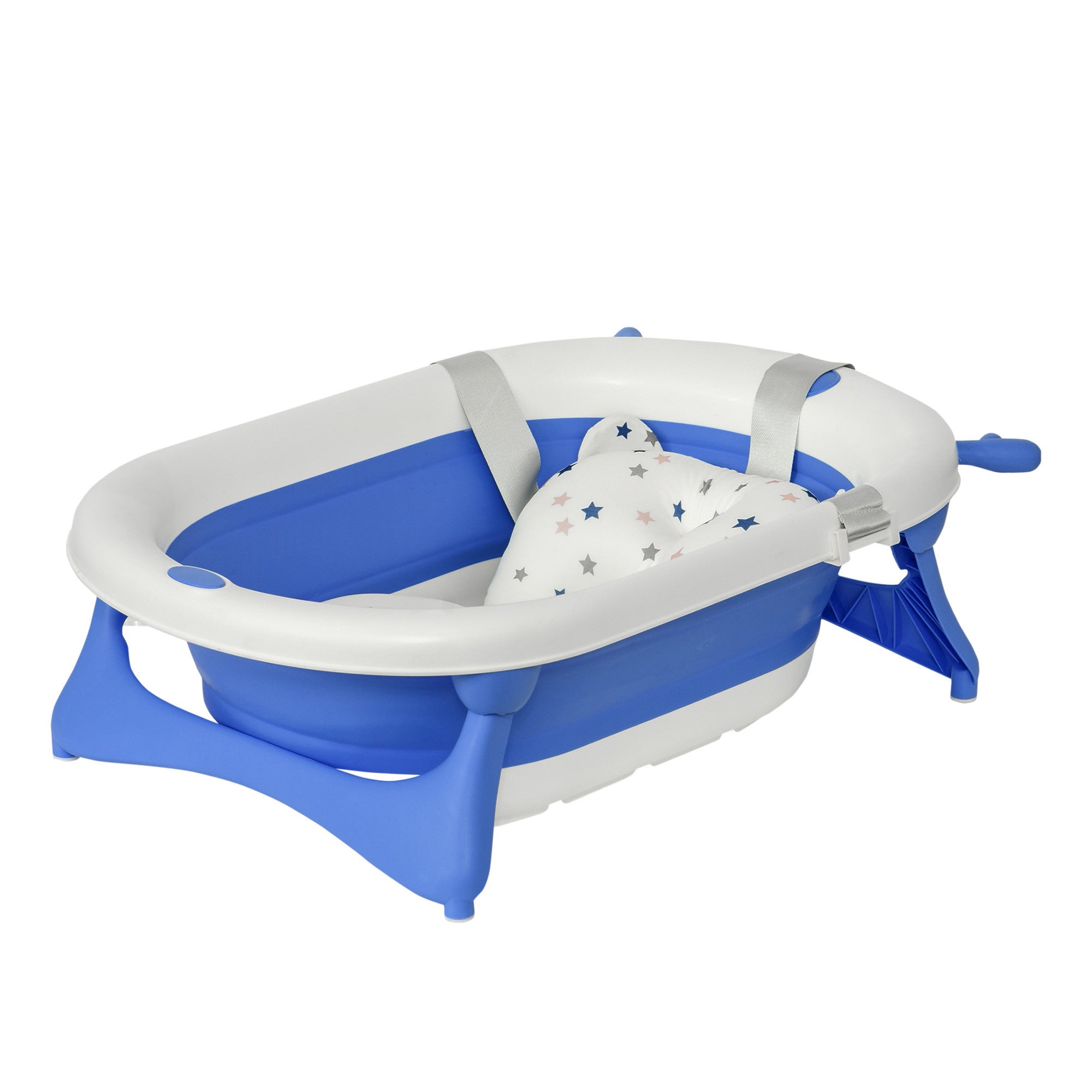 Collapsible Baby Bath Tub Foldable Ergonomic w/ Cushion Temperature Sensitive Water Plug Non-Slip Support Leg Portable for 0-3 Years, Blue