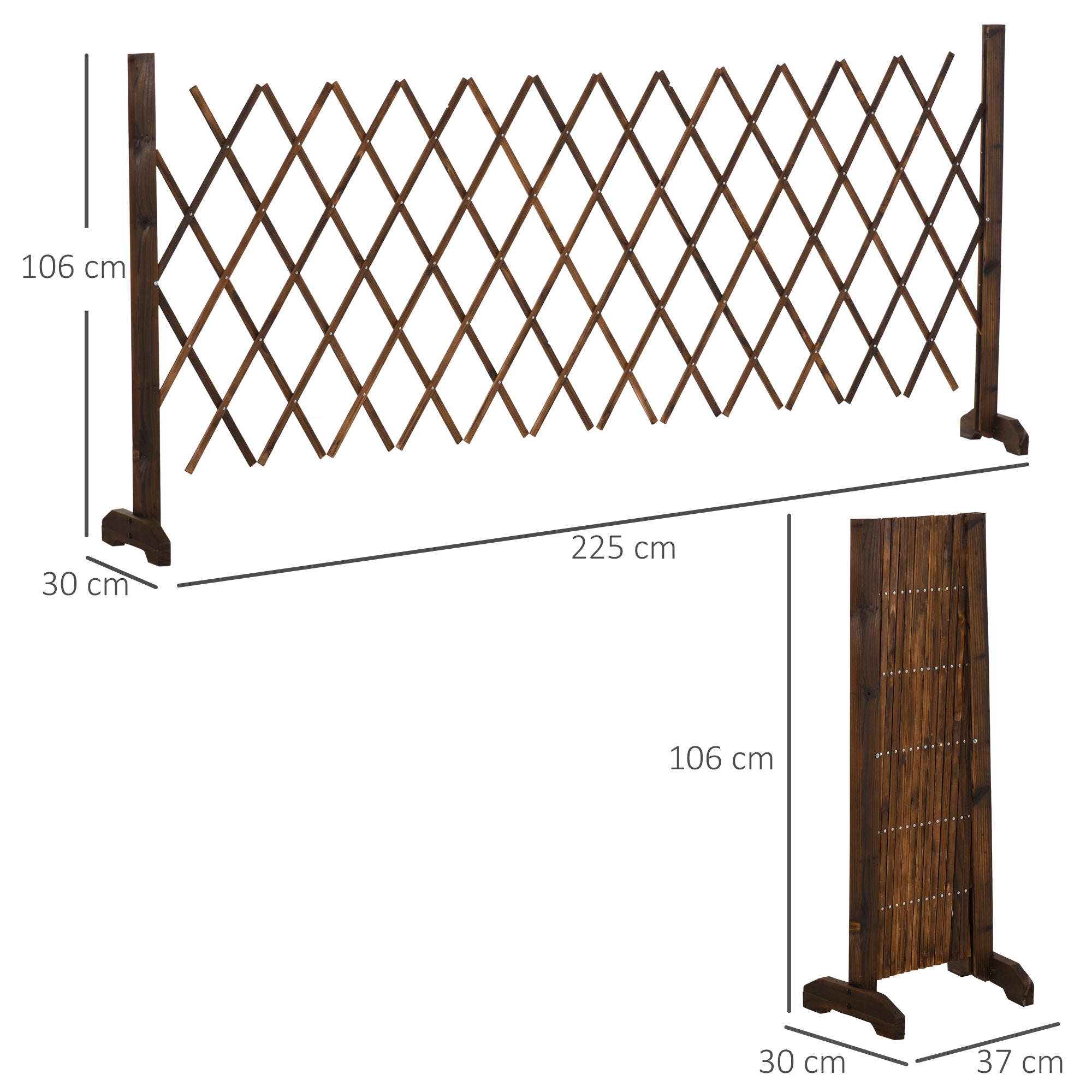 Freestanding Garden Fencing, Expanding Fence Trellis, Movable Scissor Grid, Foldable Garden Screen Panel, 225L x