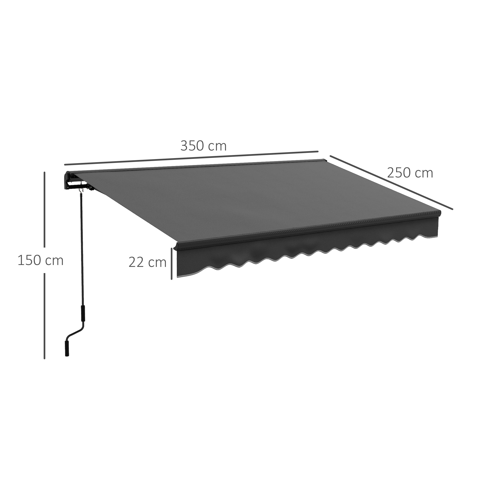 3.5 x 2.5m Aluminium Frame Electric Awning, Retractable Awning Sun Canopies for Patio Door Window, Dark Grey