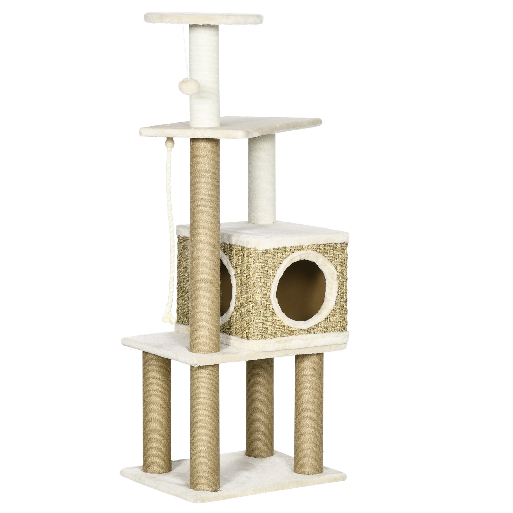 Cat Tree, Climbing Kitten Cat Tower Activity Center for Indoor Cats with Jute Scratching Post, Condo, Kitten Stand, Hanging Ball Toy, Beige