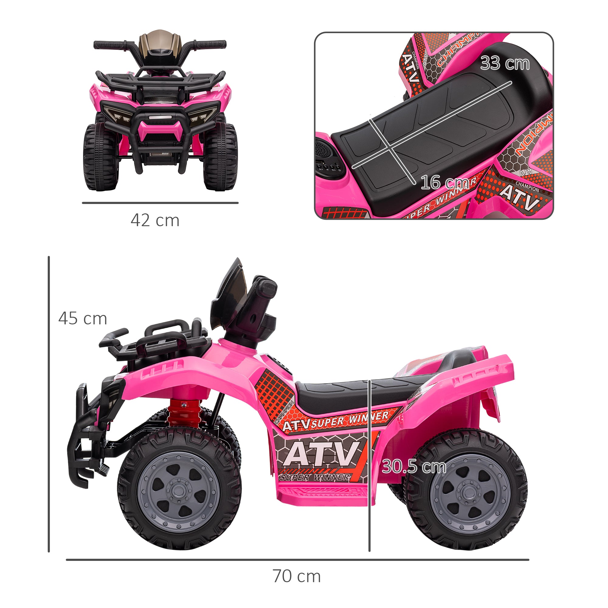 Kids Ride-on Four Wheeler ATV Car with Real Working Headlights, 6V Battery Powered Motorcycle for 18-36 Months, Pink