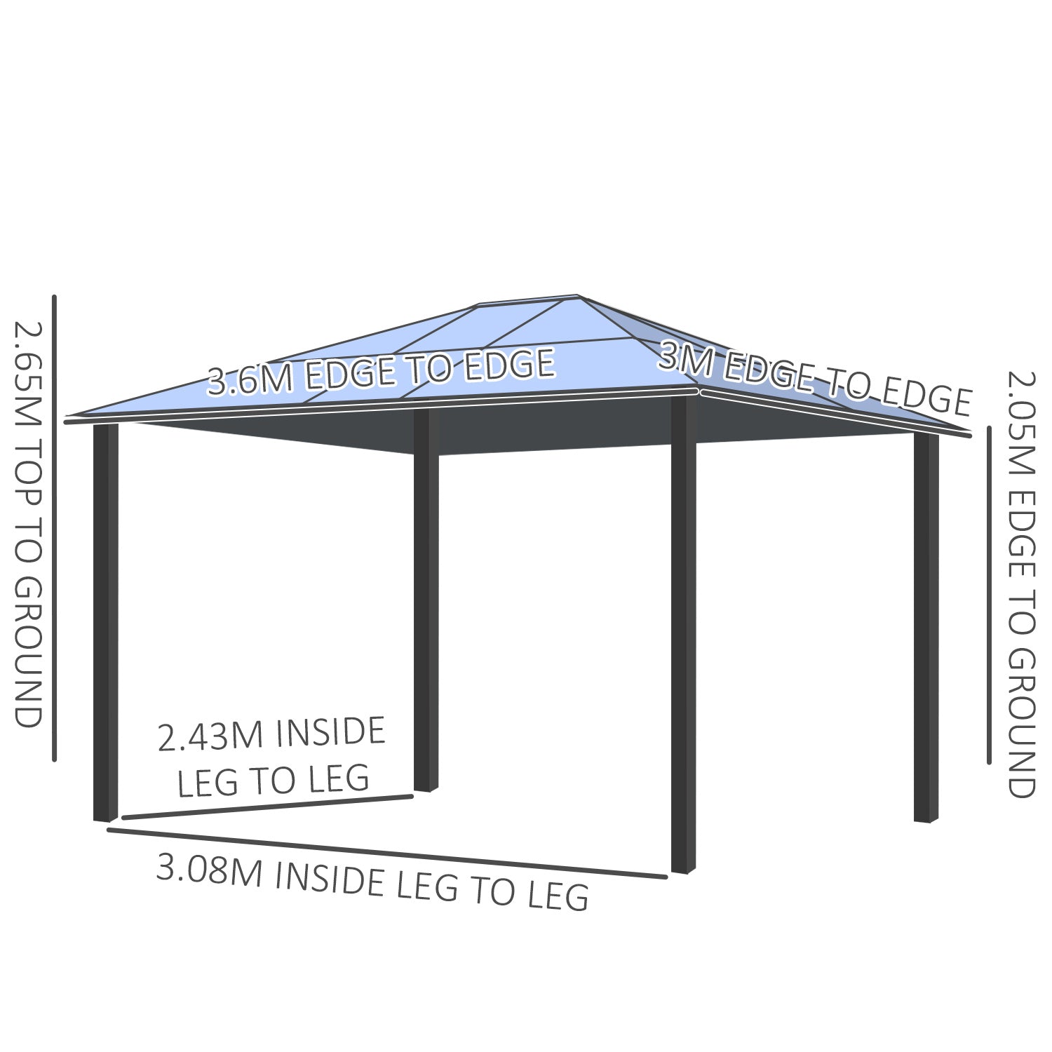3.6 x 3(m) Hardtop Gazebo with UV Resistant Polycarbonate Roof & Aluminium Frame, Garden Pavilion with Mosquito Netting and Curtains