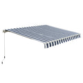 Manual Retractable Patio Awning Sun Shade Shelter 2.95m Projection - Blue and White