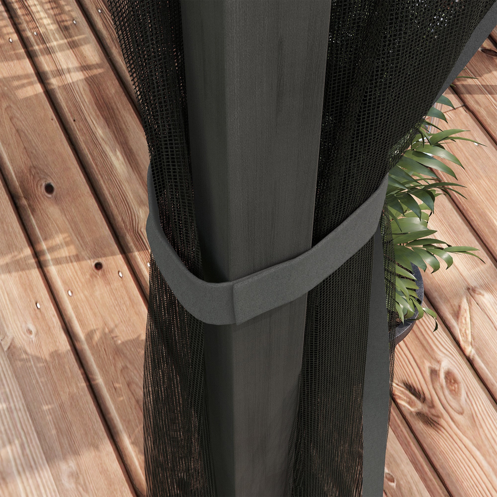 Set of 3 Retractable Pergola Gazebo with Nettings for Outdoor Shade - Dark Grey